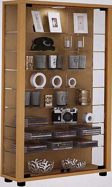 Holz Glas Stand Vitrine Lumo Mini H. 90 x B. 59 x T. 18 cm - VCM
