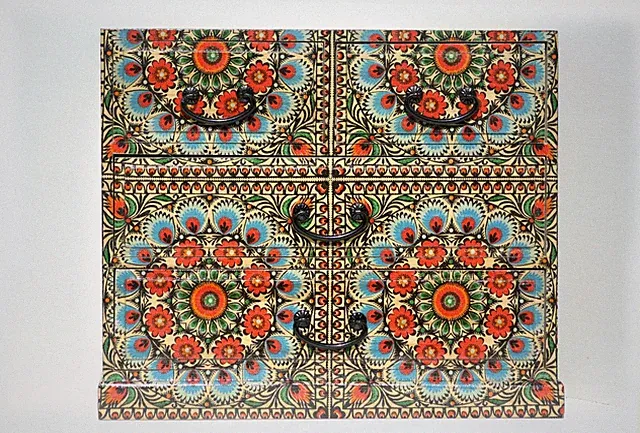 Holz Handarbeit Kommode 4 Schubladen Geometrisch, Marokkanisch, Mandala Blumen Design