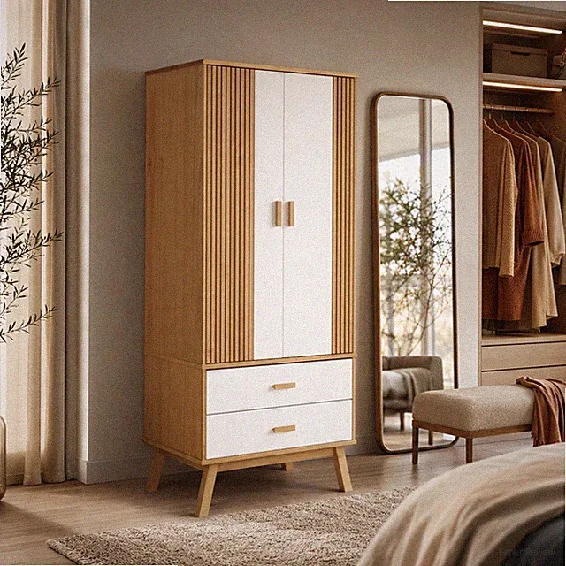 Holz-Kleiderschrank im skandinavischen Design, 2-türig | Dielenschrank, Holzschr