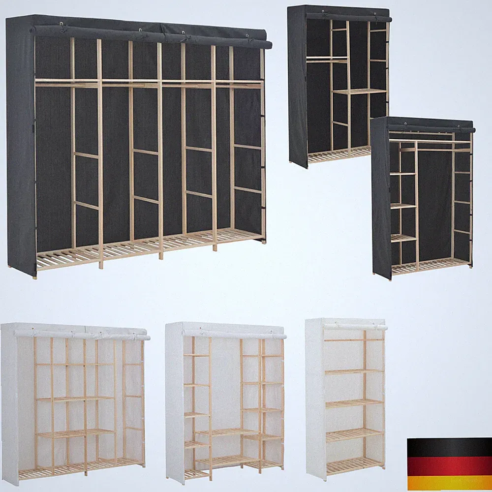 Holz Kleiderschrank Stoff Stoffschrank Garderobenschrank Schrank Mit Ablagen