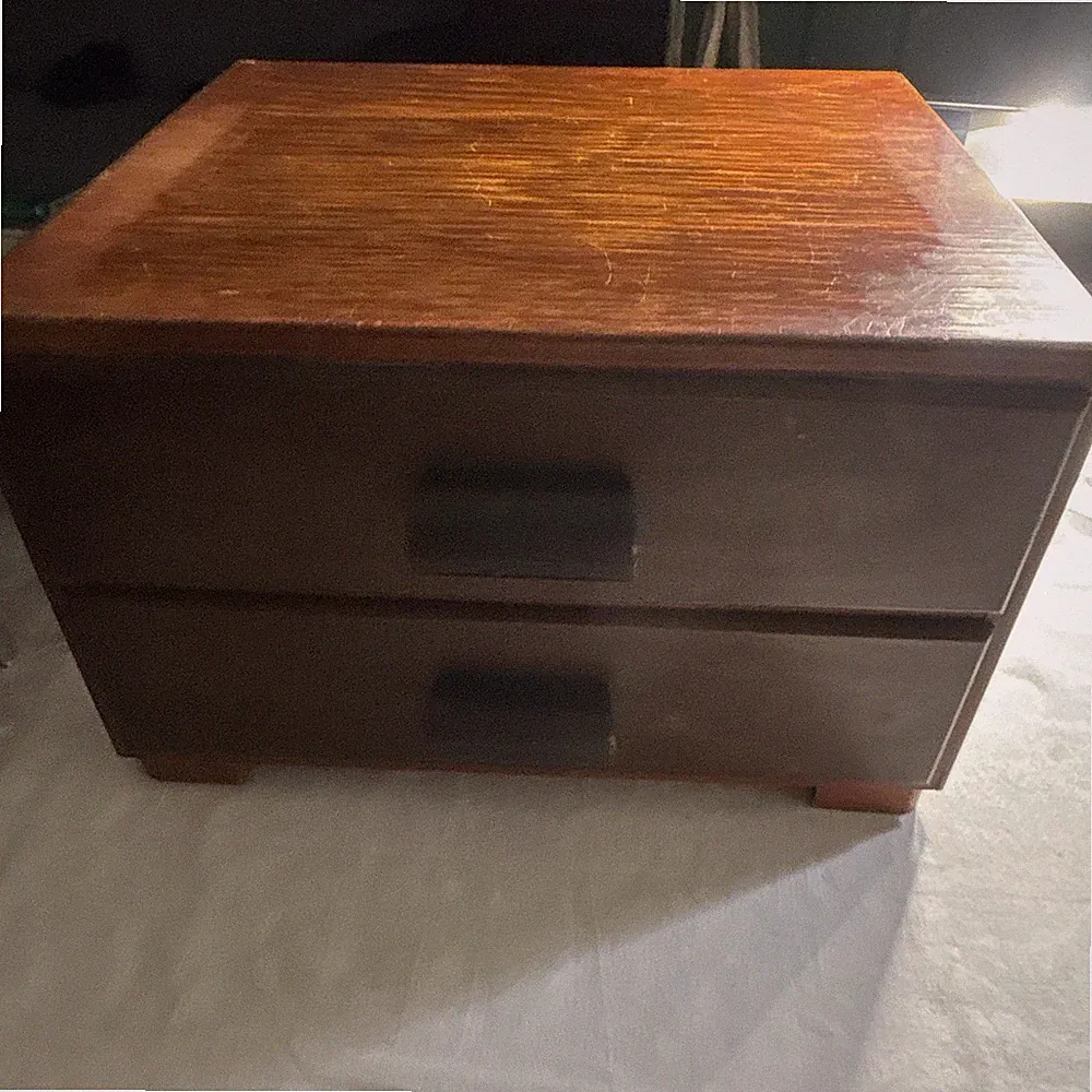 Holz-Kommode 2 Schubladen mit Facheinteilung, dunkel Kiefer, 35x32x20