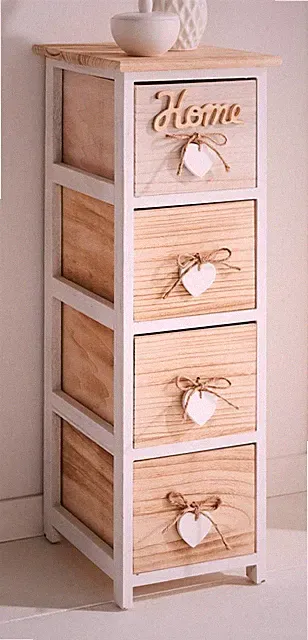 Holz Kommode schmal "Home" 4 Schubladen, 77cm hoch, Telefontisch Beistellschrank