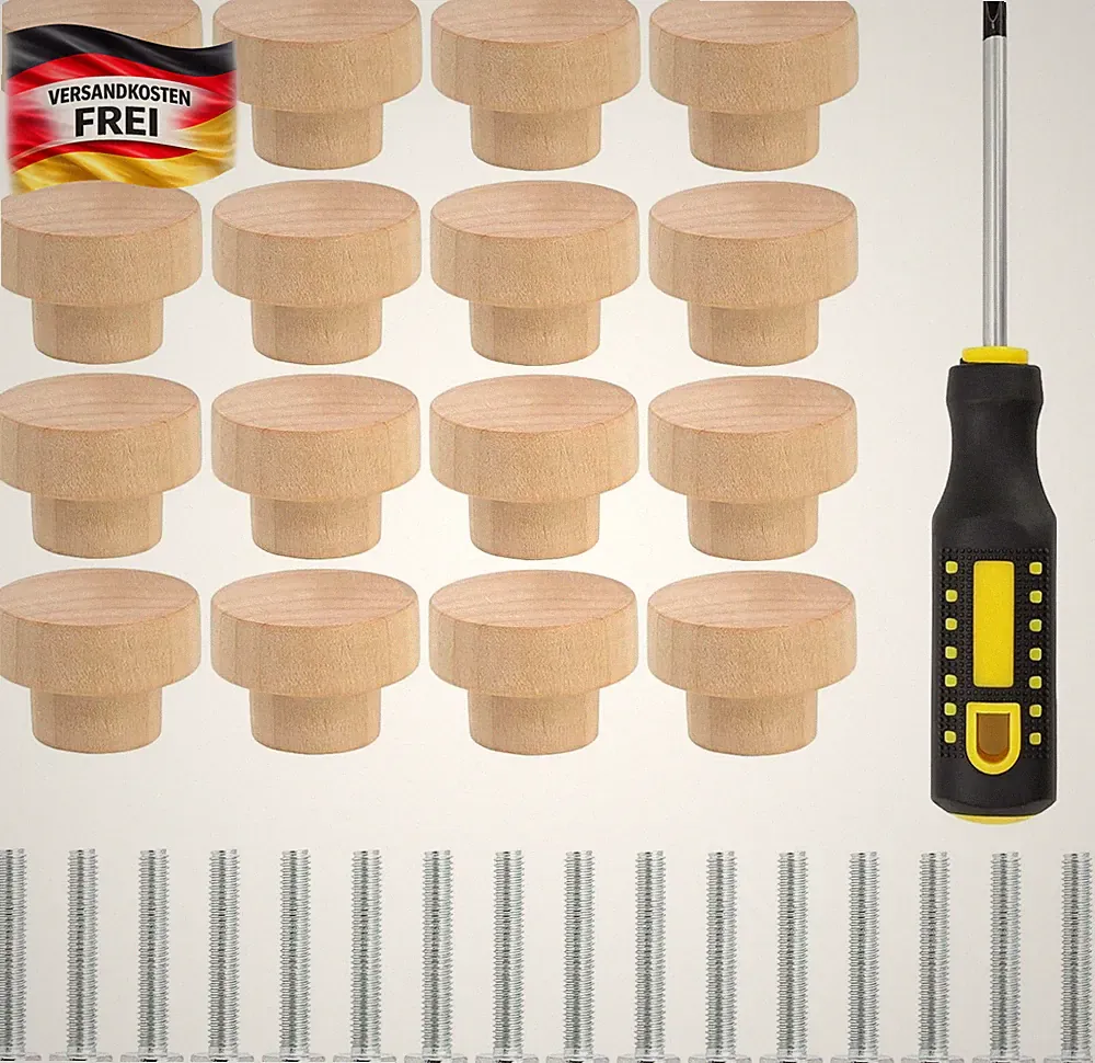 Holz Möbelknöpfe 35mm für Schränke Schubladen Kommode 16er Set