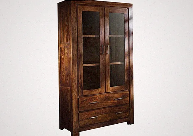 Holz natur Vitrine modern Massivholz Schrank Wohnzimmerschrank Sheesham 100x180