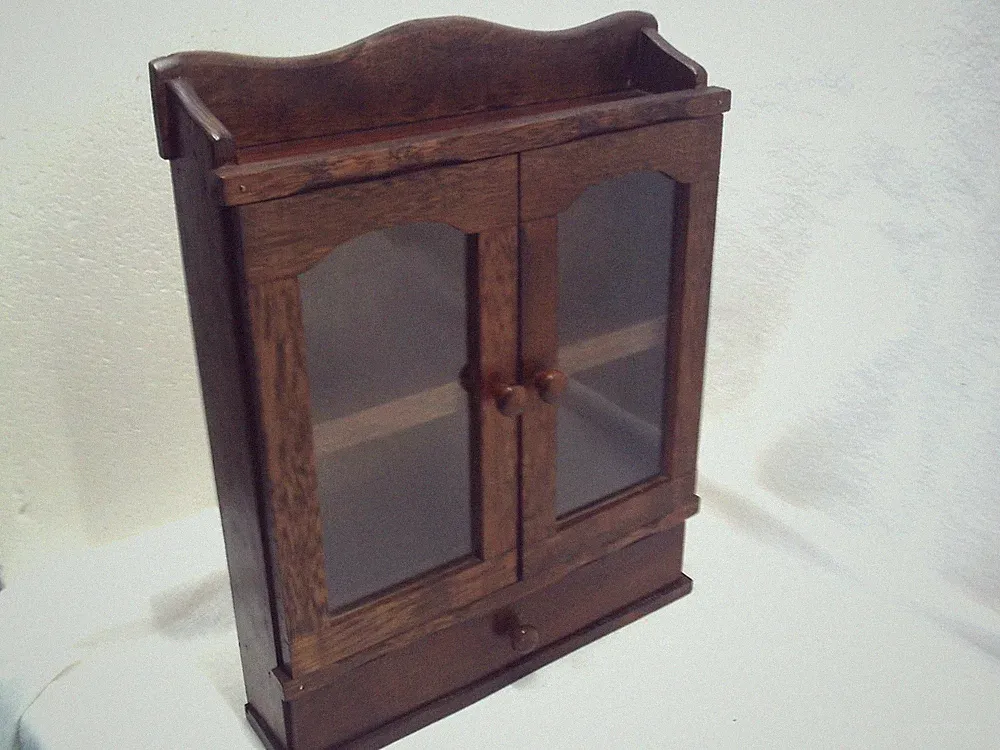 Holz Schrank Utensilien Schränkchen Vintage Gewürzschrank Vitrine Antik Stil