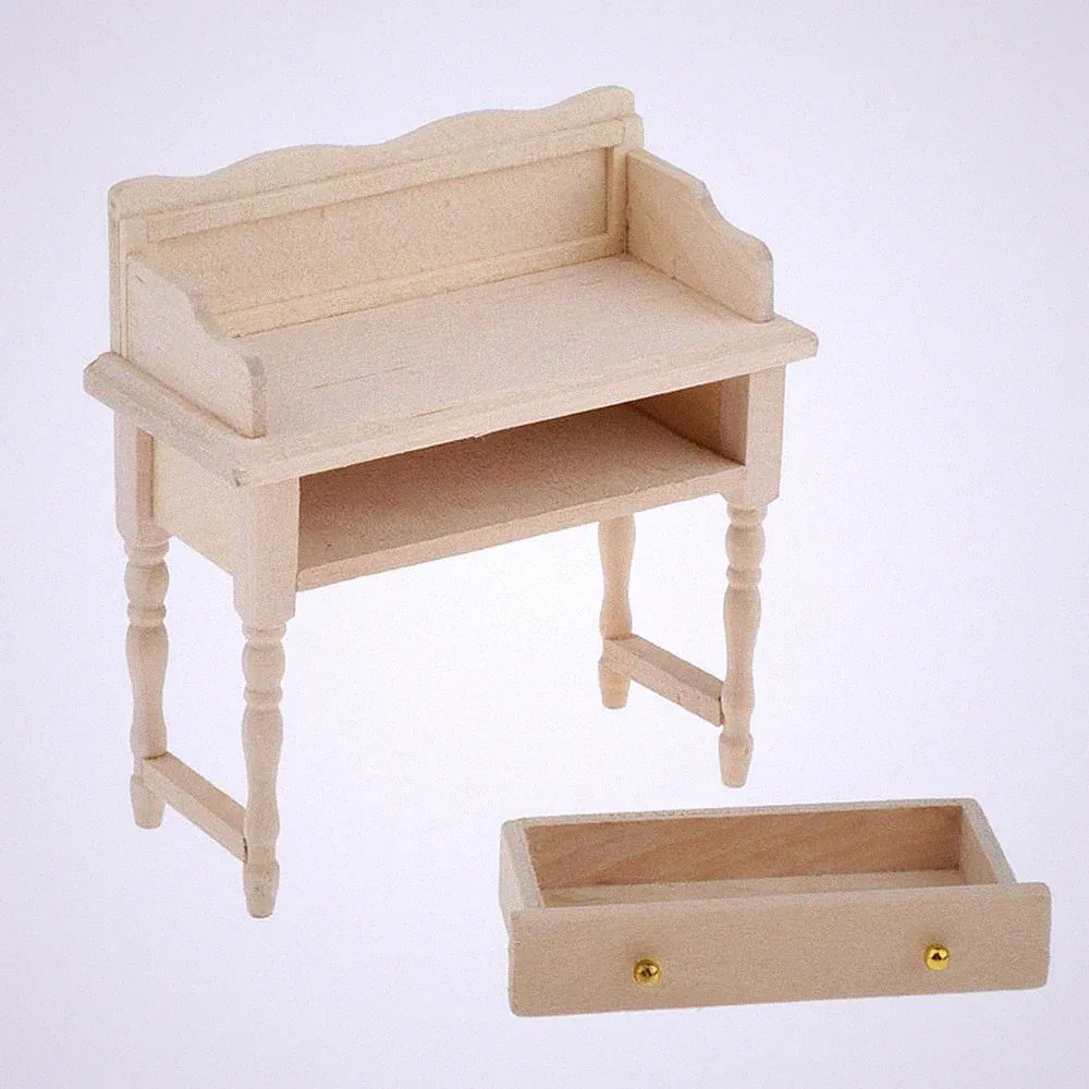 Holz Schreibtisch Make-Up Eitelkeit Tisch Für 1/12 Puppenhaus Möbel