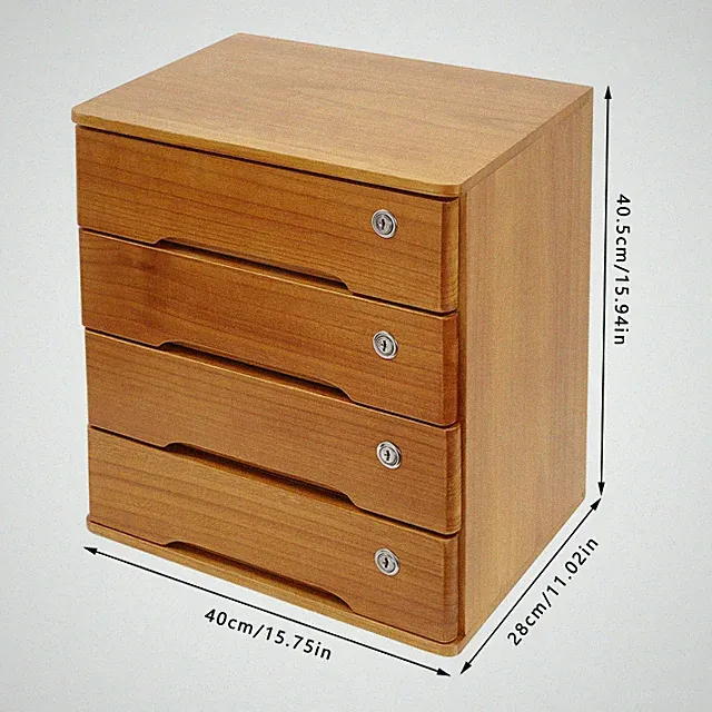 Holz-schreibtischorganizer Mit Schlüssel, 4-stufige Aufbewahrungsbox, Holzgelb
