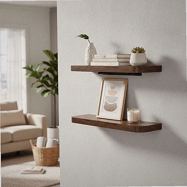 Holz Schweberegal 2er Set rustikal 60 cm Wandmontage Aufbewahrung Deko