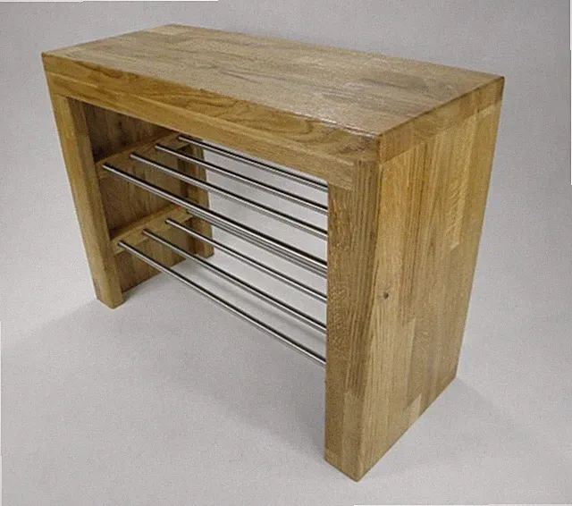 Holzbank Eiche Schuhablage Edelstahl Garderobenbank Flurbank Designbank Bank