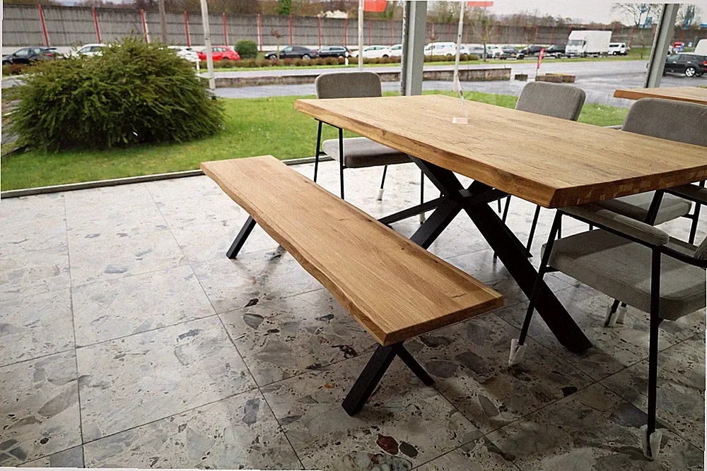 Holzbank Massivholz 160/180/200cm – Sitzbank mit Baumkante oder Geradekante | Si