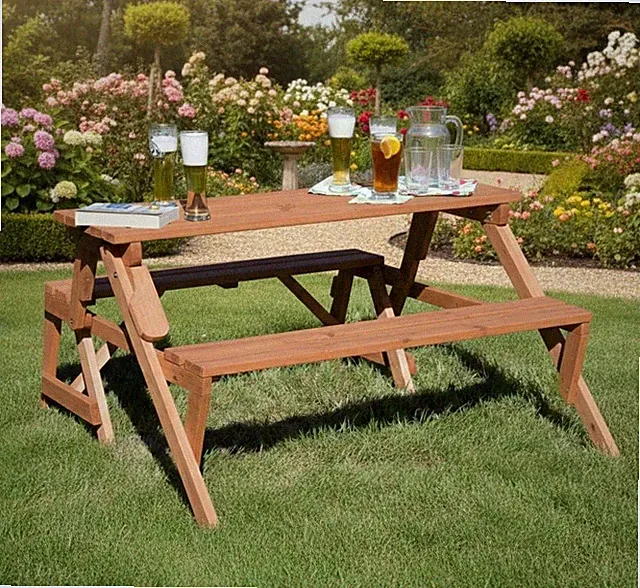 Holzbank Tisch Sitzgarnitur - Picknickbank - Kombibank