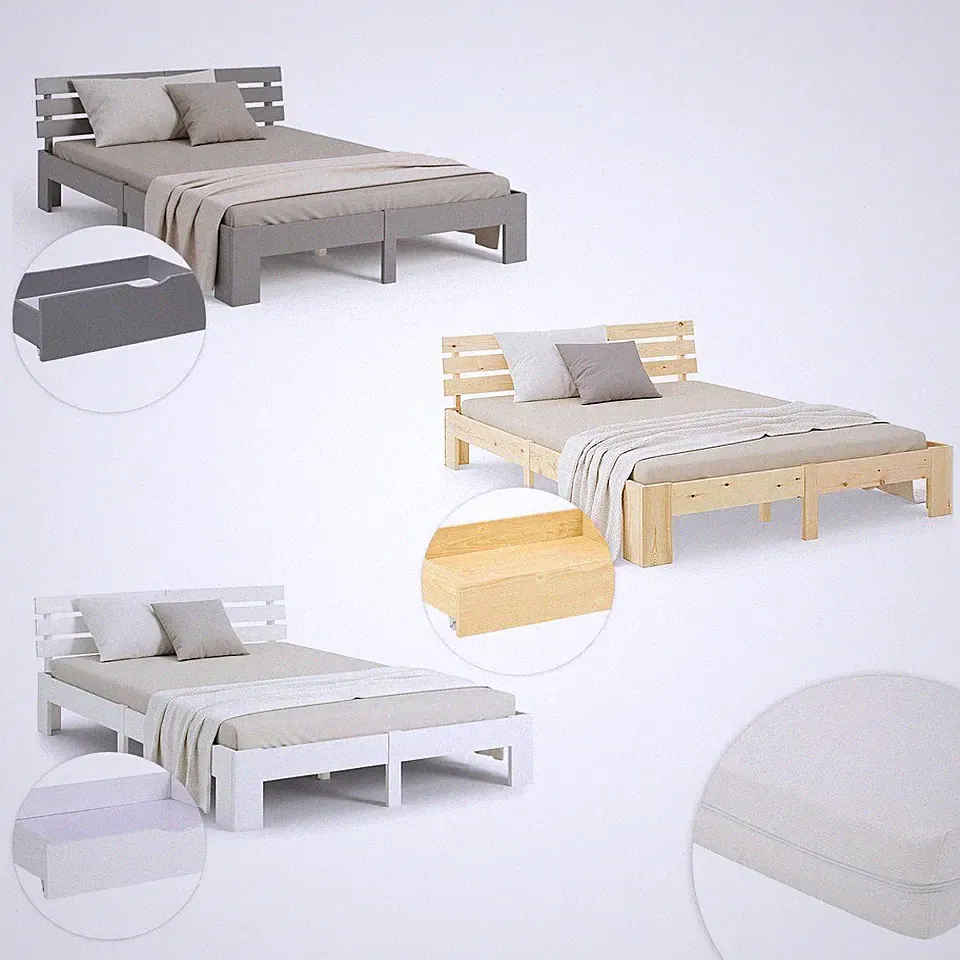 Holzbett 90 -180 x 200 Bett m. Bettkästen & Matratze Natur Weiß Grau Homestyle4u