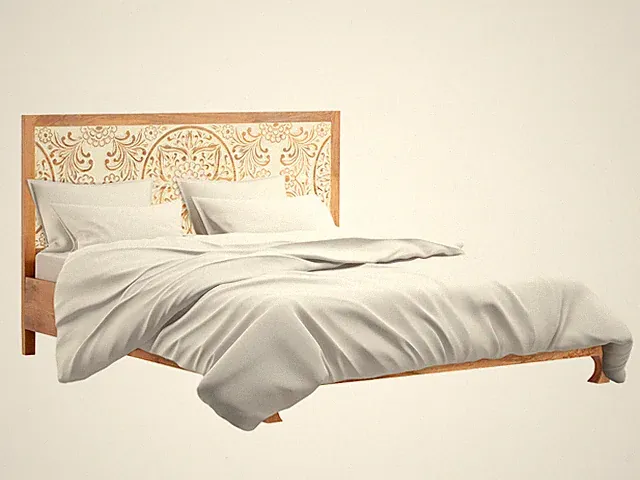 Holzbett Delhi 180x200 Landhausstil Rustikales Bett mit geschnitztem Kopfteil