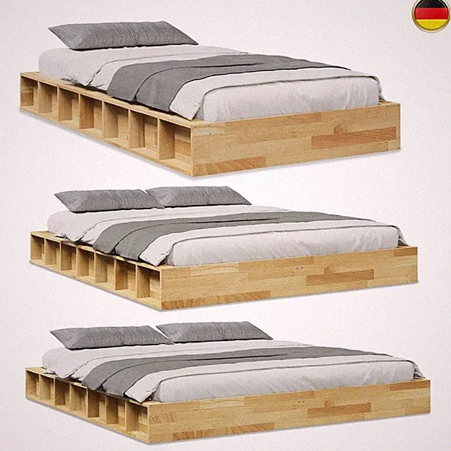 Holzbett Eichenholz Bett Doppelbett Einzelbett Bettgestell mit Lattenrost& Regal