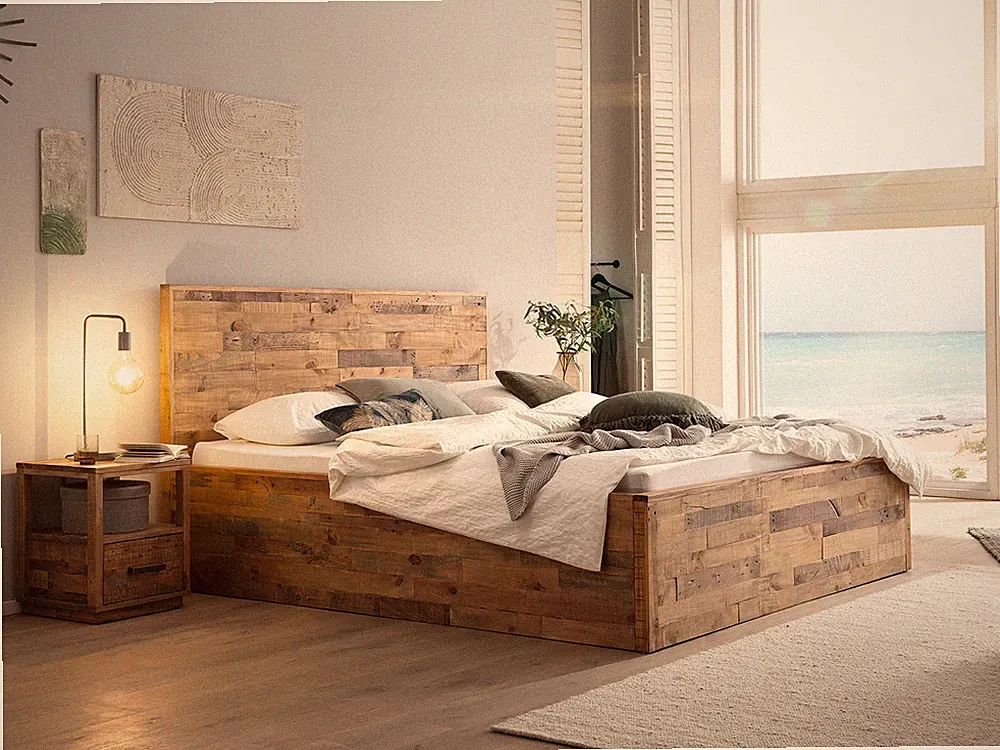 Holzbett Mayari 180x200 Pinienholz - Rustikal, Schlafzimmer Möbel großes Bett
