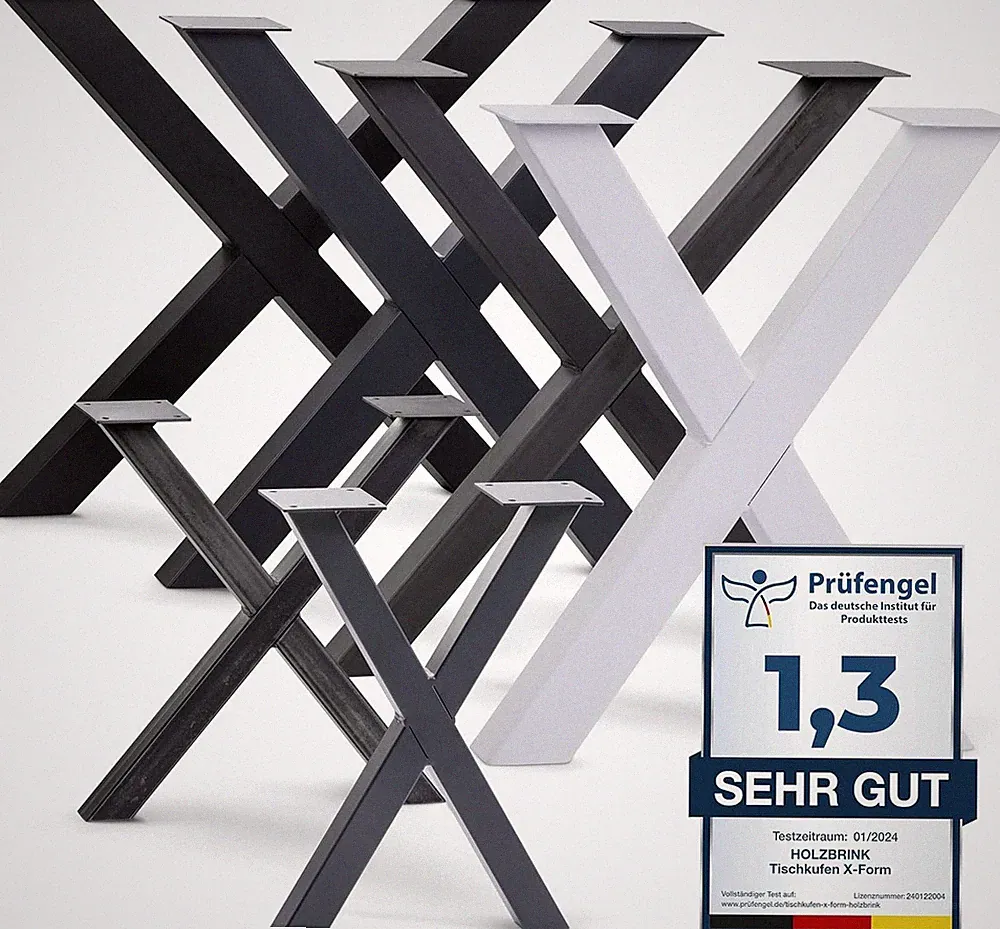 HOLZBRINK Tischgestell X-Form Metall pulverbeschichtet Tischbein Bodenschoner