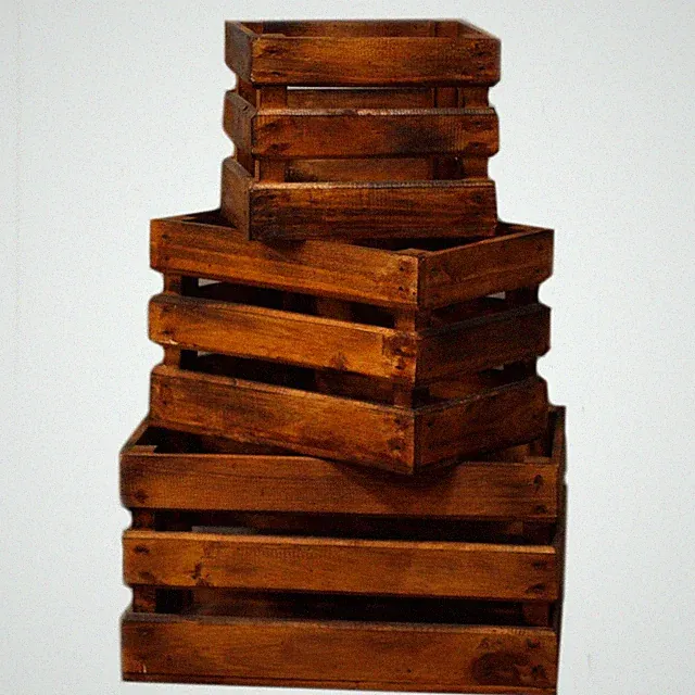 Holzkisten 3er Set Albesia Holz Braun für Obst Schuhe Kiste Handarbeit Unikat