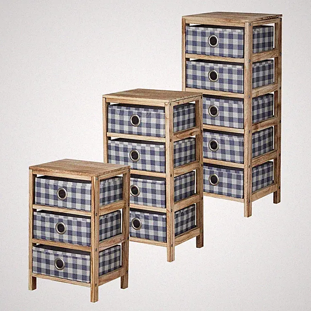 Holzkommode 3/4/5 Aufbewahrung Schubladen Karo Stoff Schlafzimmer Organizer Küstenstil