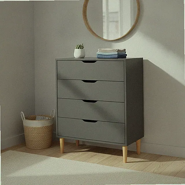 Holzkommode mit 4 Schubladen Modern Nachtschrank Aufbewahrung Grau
