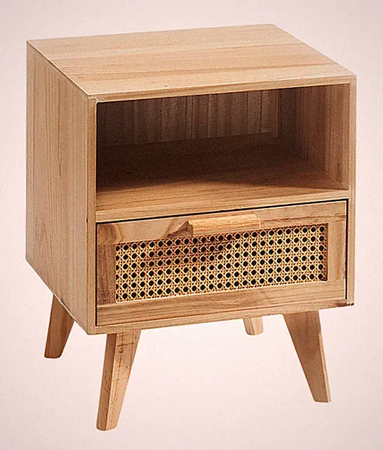 Holzregal Kommode Nachttisch Wienergeflecht mit Schublade - Ablagefach Bohostyle