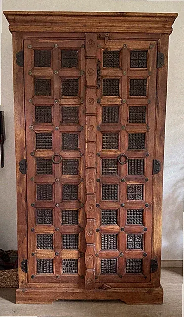 Holzschrank braun marokkanisch 100x40x180 cm 2 Türen, 3 Regalfächer