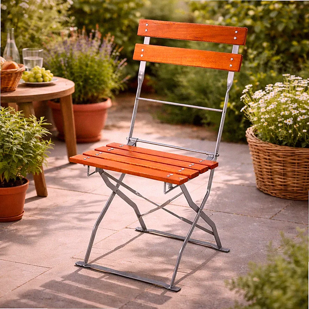 Holzstuhl Biergarten Gartenstuhl Klappstuhl Stahl pulverbeschichtet 53x47x84cm