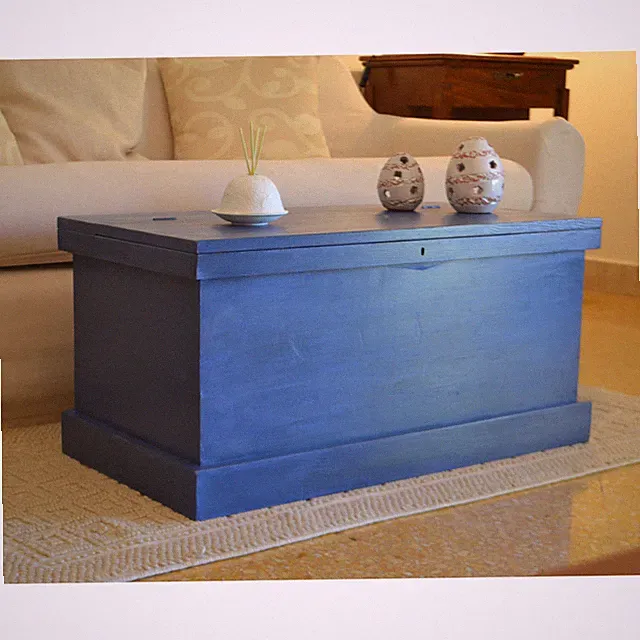 Holztruhe Massivholz Aufbewahrungstruhe Sitztruhe Couchtisch Vintage Shabby Blau