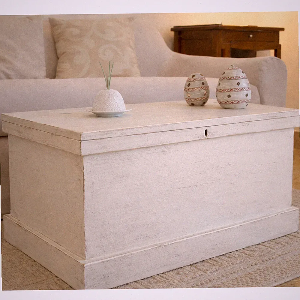 Holztruhe Massivholz Aufbewahrungstruhe Sitztruhe Couchtisch Vintage Shabby Weiß