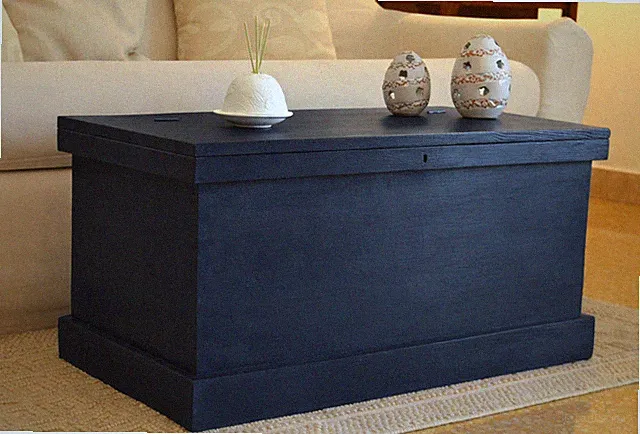 Holztruhe Massivholz Aufbewahrungstruhe Truhenbank Couchtisch Vintage Dunkelblau
