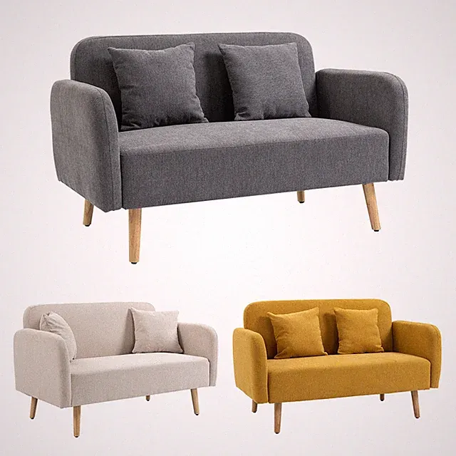 HOMCOM 2-Sitzer Doppelsofa Sitz- und Rückenkissen Gummiholz