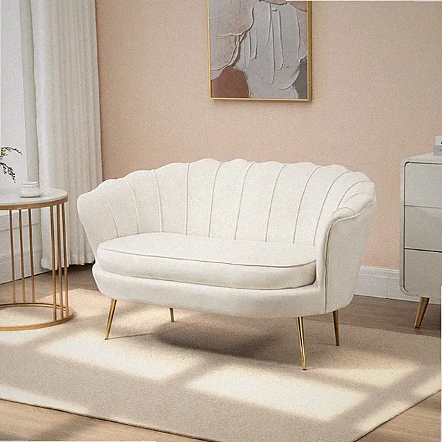 HOMCOM 2 Sitzer Sofa Couch, gepolsterter Polstersofa mit Armlehne Samtopik Creme