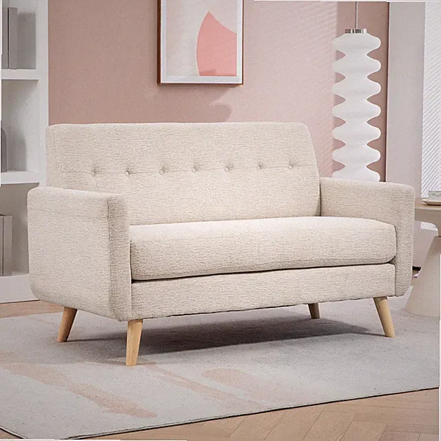 HOMCOM 2 Sitzer Sofa, Couch mit Dickem Sitz- und Rückenkissen, Samtoptik, Beige