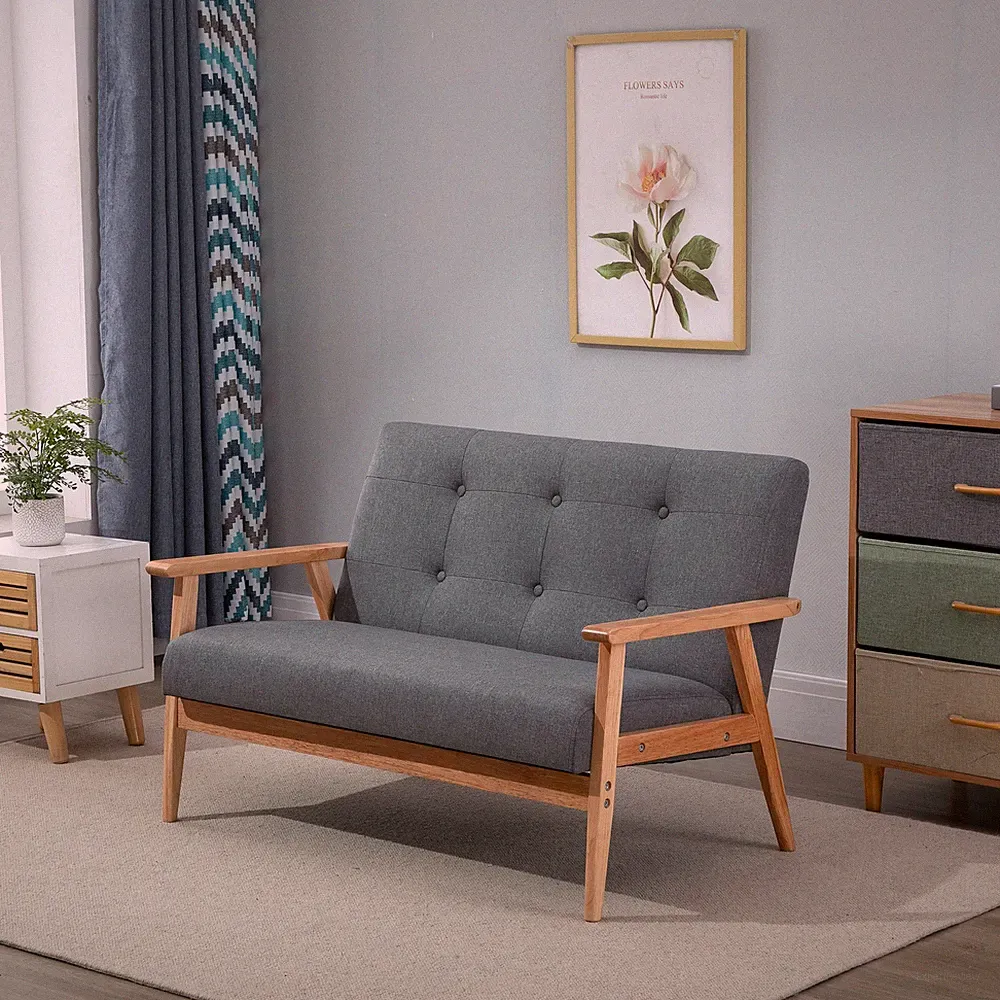 HOMCOM 2 Sitzer Sofa Doppelsofa Polsterung Loveseat kompakt Leinen Grau