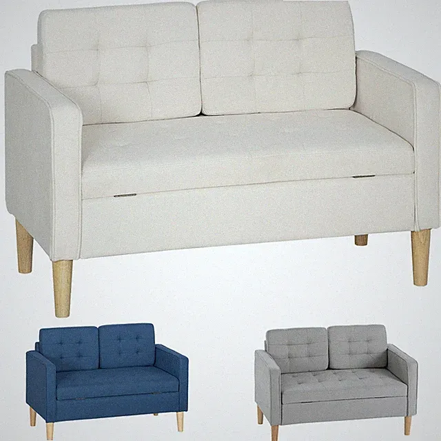 HOMCOM 2 Sitzer Sofa, Gepolstert Couch mit Stauraum, Holzbeine