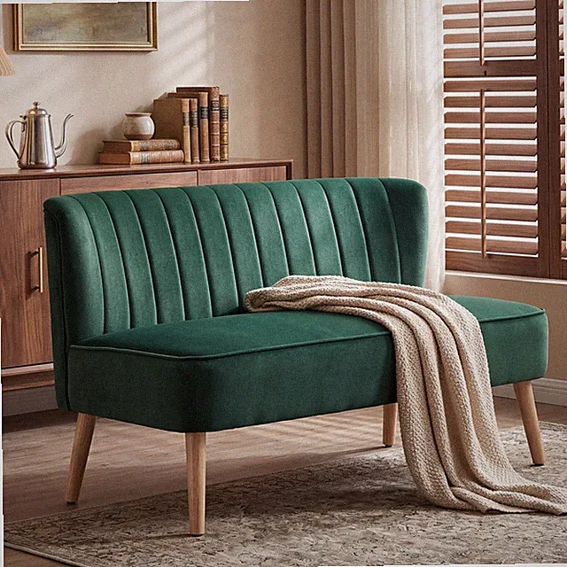 HOMCOM 2-Sitzer Sofa Zweisitzer, Loveseat mit Leinenoptik, Holzbeine, Dunkelgrün