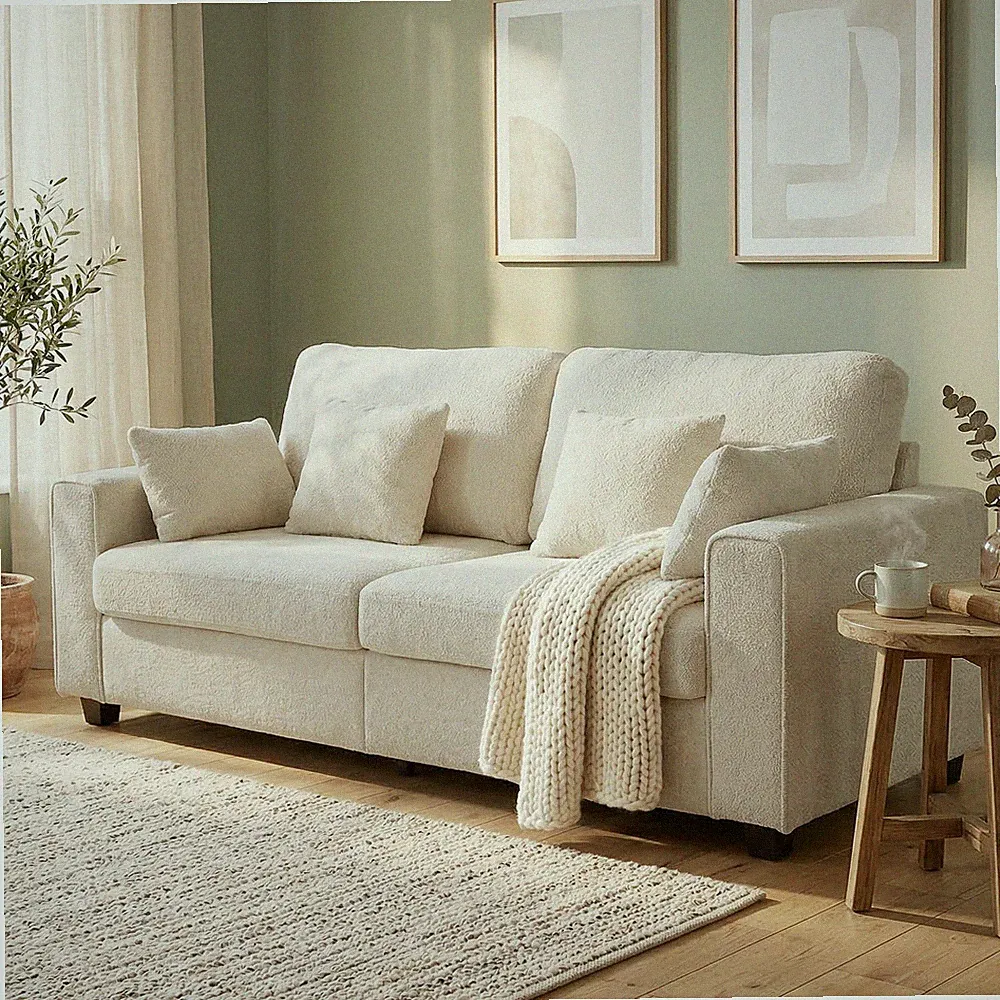 HOMCOM 3-Sitzer Sofa, 211,5 cm Bequeme Couch mit Tiefem Sitz, 4 Kissen, Beige