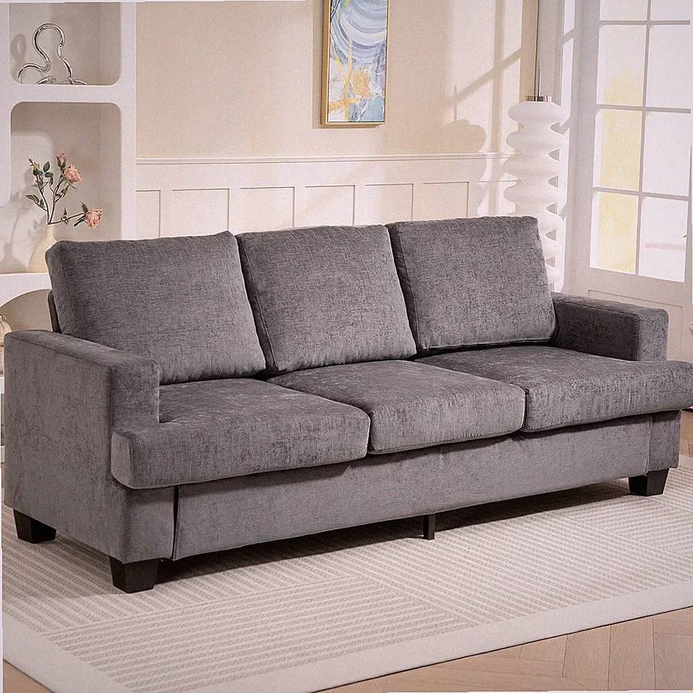 HOMCOM 3-Sitzer Sofa, Couch mit Armlehnen, Stahlbeinen, Chenille-Optik, Grau