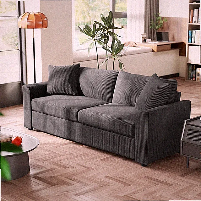 HOMCOM 3-Sitzer-Sofa, Couch mit Armlehnen, Zierkissen, Polstersofa mit Cordbezug