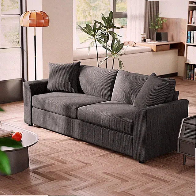 HOMCOM 3-Sitzer-Sofa, Couch mit Armlehnen, Zierkissen, Polstersofa mit Cordbezug