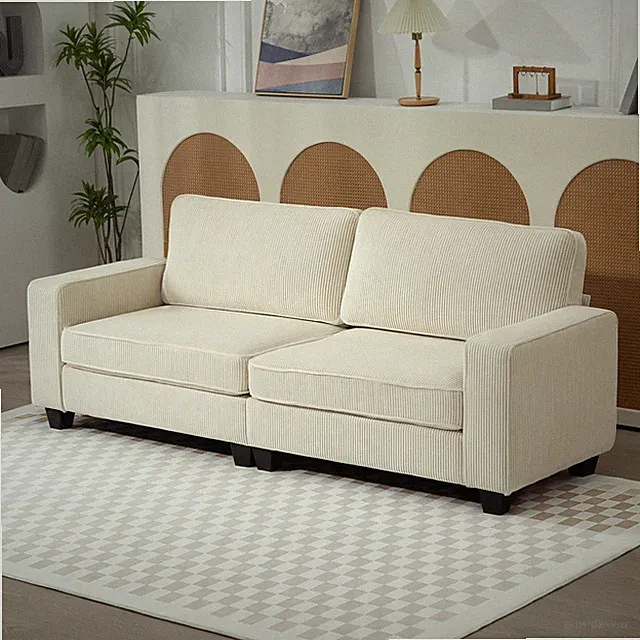 HOMCOM 3-Sitzer Sofa mit Cordbezug, Wohnzimmersofa mit Federkern, Cremeweiß