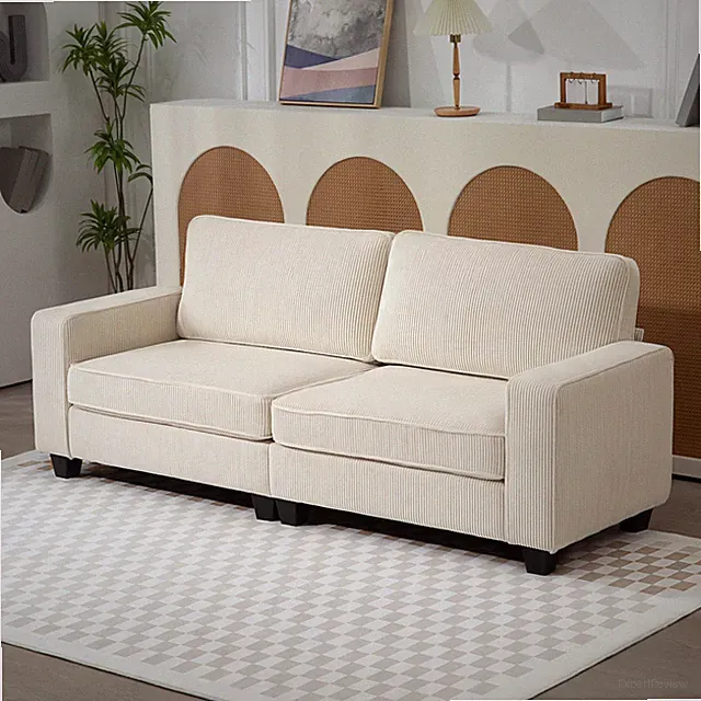 HOMCOM 3-Sitzer Sofa mit Cordbezug, Wohnzimmersofa mit Federkern, Cremeweiß