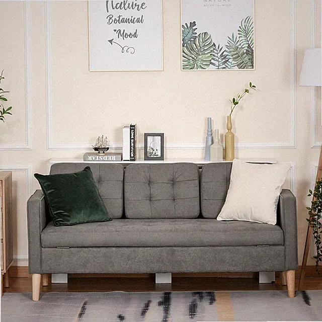 HOMCOM 3-Sitzer Sofa Stoffsofa Doppelsofa abnehmbar mit Kissen Baumwoll Grau