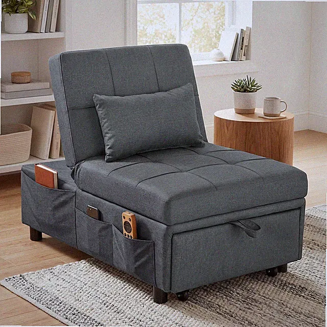 HOMCOM 4-in-1 Schlafsessel mit Bettfunktion, ausziehbares Schlafsofa, Grau