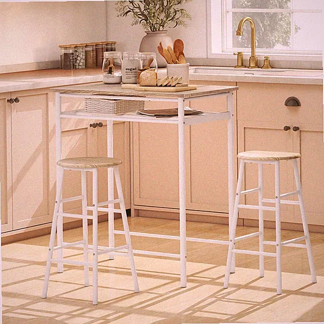 HOMCOM Bartisch Set 3-teilig Esstisch mit 2 Barhocker Stehtisch Barhocker Stahl