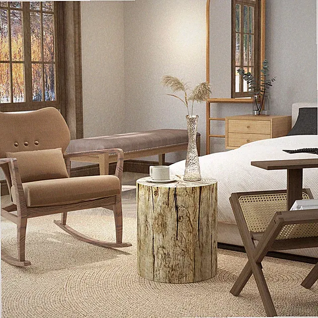 HOMCOM Beistelltisch, Couchtisch im Baumstumpf-Design, Rund Nachttisch, Natur