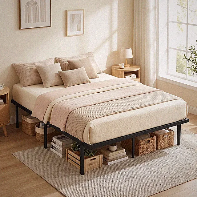 HOMCOM Bettgestell 140x200cm Metallbett 35,5cm Hohe Doppelbett mit Lattenrost