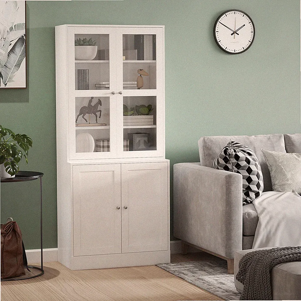 HOMCOM Bücherschrank 178,5 cm Hochschrank Vitrinenschrank mit Glastür 6 Fächern