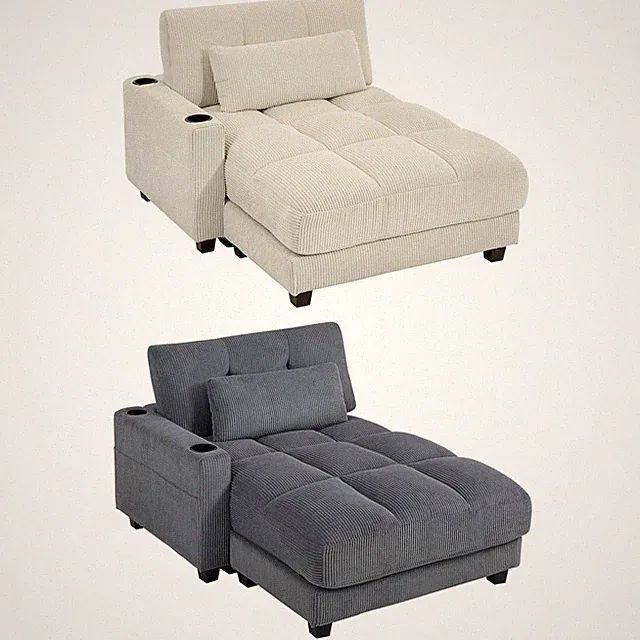HOMCOM Chaiselongue 2 Sitzer Schlafsofa 114 x 147 cm mit Becherhalter