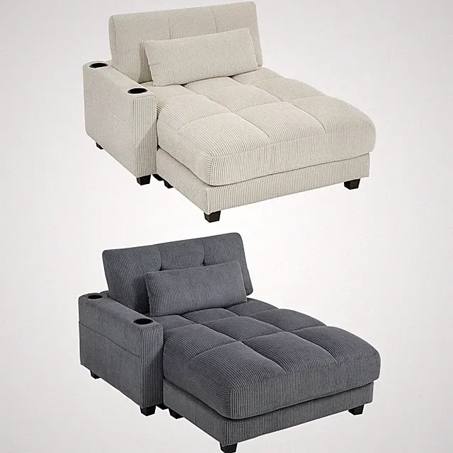 HOMCOM Chaiselongue 2 Sitzer Schlafsofa 114 x 147 cm mit Becherhalter