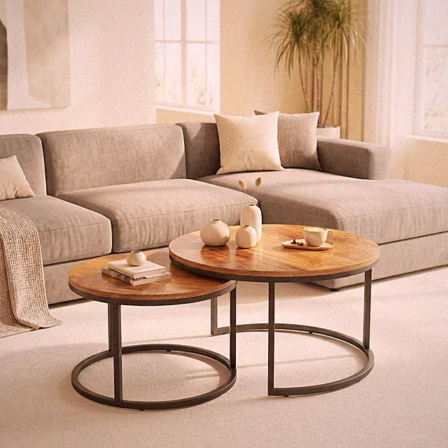 HOMCOM Couchtisch 2er Set, Beistelltische im Industrie-Stil mit Metallgestell